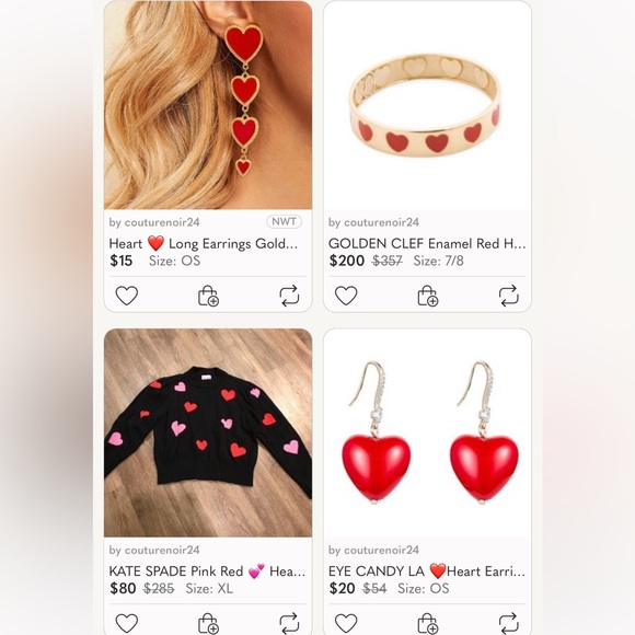 GOLDEN CLEF Enamel Red Hearts ❤️ Gold Band Ring Valentines Christmas Gift - Picture 4 of 4